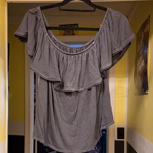 American Eagle Outfitters Gray Off-Shoulder Blouse